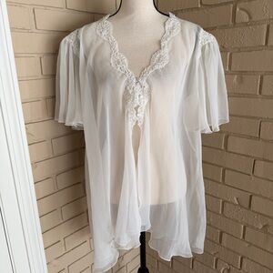 Etienne Vintage Sheer CHIFFON Babydoll Pearls LACE Frilly Wedding Robe 60’s L